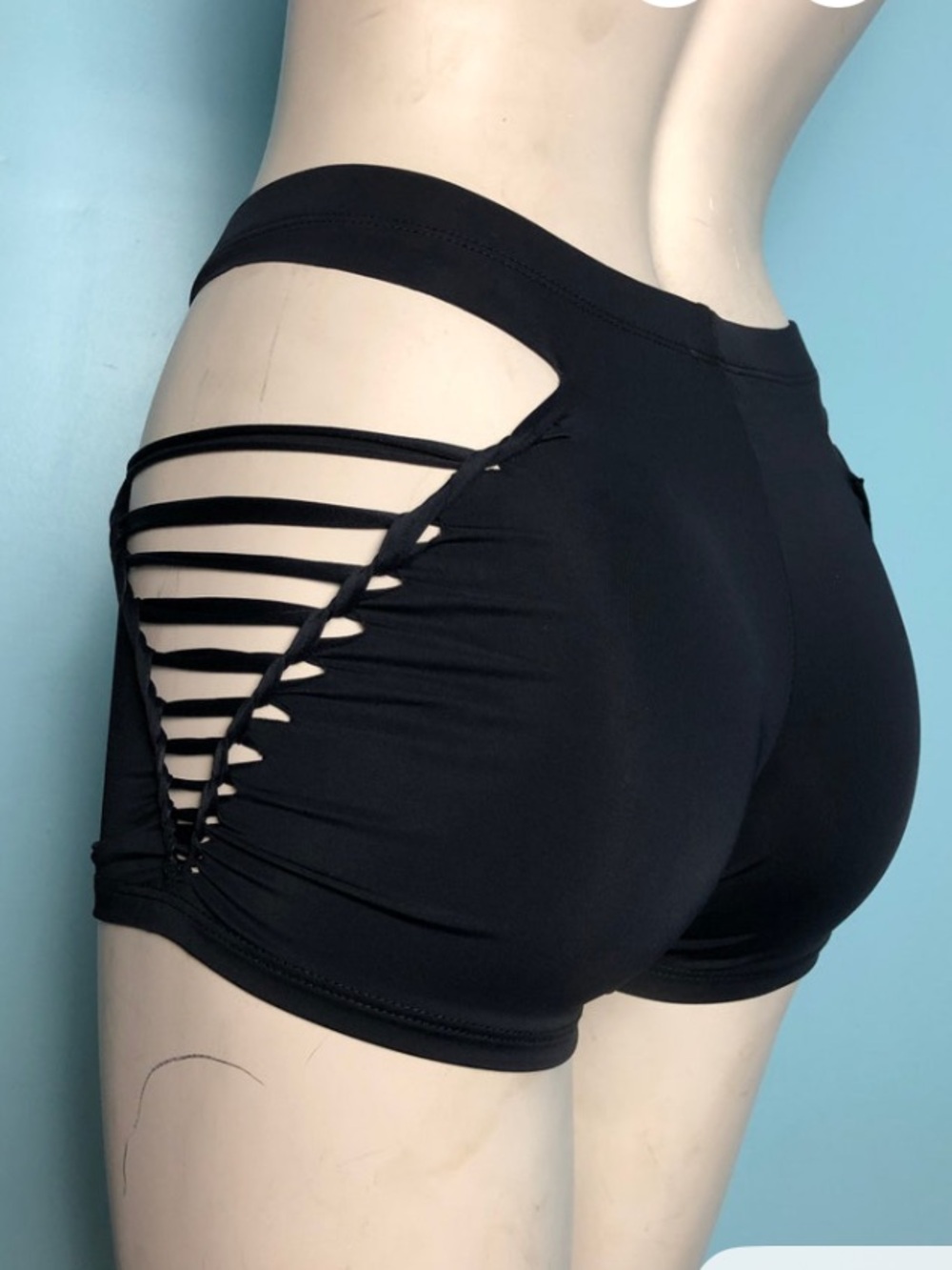 Braided Side Cutout Black Festival Booty Shorts slit weave